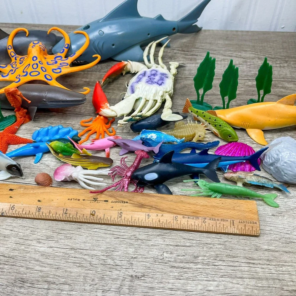 Sea Creature Toy Lot Sharks Whale Octopus Crab Fish Plastic Figures